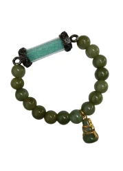 Heavens Tvcz 10 mm. Jade Bracelet for Women with Pendant Holy Magics Sarira Phra Tath Green Sakyamuni Buddhas Relics Powerful Thai Gourd