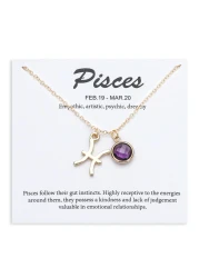 TGOLM 14k Gold Plated Pisces Sign February Birthstone Created-amethyst Crystal Necklace for Women Birthday Gift