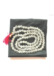 WholesaleGemShop CRYSTAL QUARTZ RARE HIMALAYAN ICE NIRVANA QUARTZ 8 MM 108 BEADS PRAYER JAPA MALA NECKLACE