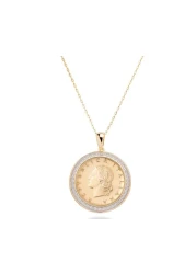 Miabella 18K Gold over 925 Sterling Silver Diamond Accent Genuine Italian 20 Lira Coin Medallion 18 Inch Chain Pendant Necklace for Women (yellow gold plated silver)