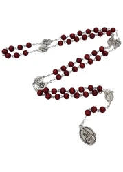 TALISMAN4U Seven Sorrows of Mary Rosary Chaplet Red Rose Scented Wooden Beads Catholic Jewelry Necklace for Women Men with Rosary Box