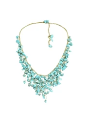 AeraVida Waterfall Simulated Turquoise Braided Silk Handmade Collar Necklace Flowing Water Inspired Necklace for Woman Gorgeous Waterfall Drop Necklace Jewelry Gifts