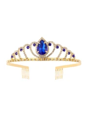 Metal Princess Crown Queen Party Supplies Hair Tiara Gold Crowns with Red Crystal and Side Combs (Blue)