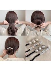 4 Pcs Tie Dye Deft Bun Hair Bun Makers for Womens Gradient French Twist Hairstyle Velvet Scrunchie Classy Multicolor Cloth Magic Clip Reusable Quick Bun