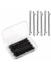 InfantLY Bright 100pcs Bobby Pins Hair Clips 22 Inch Black Hairdressing Salon Secure Hold Hairpins Wave Hairgrip Invisible Hairclip Bun Accessories with Box for All Types Transparent