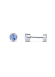 PAVOI Rhodium Plated Sterling Silver Post Light Blue Sapphire Stone Flatback Earrings for Women Small Cartilage Stud Earring Helix Piercing Jewelry