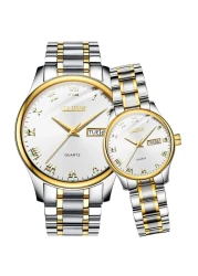 OLEVS Valentines Couple Pair Quartz Watches Luminous Calendar Date Window 3ATM Waterproof Casual Stainless Steel His and Hers Wristwatch for Men Women Lovers Wedding Romantic Gifts Set of 2