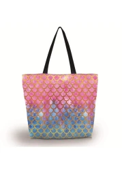 Baocool Gym Bag Beach Shopping Tote Bags Shoulder Bag,Women Men Boys Girls Travel Beach Grocery Shoulder Bag with Zipper,Reusable Gym Picnic Work Daily Use Tote Bag (Mermaid Scale)