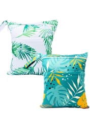 YULUONAPS Wet Dry Bag Waterproof Reusable Wet Bag for Swimsuit, Travel, Beach, Pool, Bathing, Diapers, Dirty Yoga Gym Clothes Toiletries Daycare Organizer with Two Zippered Pockets (green leaf)