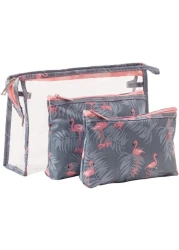 3Pcs Cosmetic Pouch Set Makeup Bag Wash Bag PVC Waterproof Cosmetic Pouch Travel Carrying Case with Print
