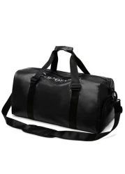 Mei Stylish Large Capacity Unisex Sports Gym Travel Duffle Bag with Shoulder Strap, Black