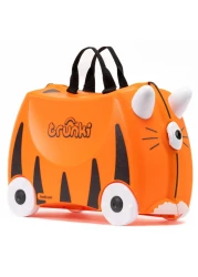Trunki RideOn Kids Suitcase TowAlong Toddler Luggage CarryOn Cute Bag with Wheels Kids Luggage and Airplane Travel Essentials Tipu Tiger Orange