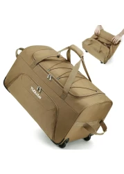 TUGUAN Carry on Luggage with Wheels, 110L Large Travel Rolling Foldable Suitcases, Check Luggage Bag, 28 inch Collapsible Luggage for House Moving, Duffel wheeled Storage Bag for Men, Brown