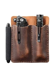EDC Leather Pocket Organizer, Pocket Slip, Pocket Knife Pouch, EDC Carrier, with Pen Loop, Everyday Carry Organizers, Full Grain Leather. Chestnut.