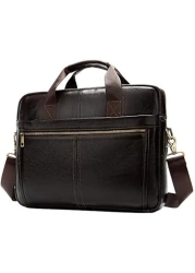 Leather Business Briefcase Messenger Bag Handbag for Men Travel Work Office 14 Inch Computer Crossbody Shoulder Pack Pouch