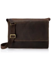 Visconti Distressed Leather Messenger Bag-3/4 Flapover, Oil Brown, One Size