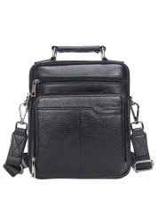 Leather Shoulder Messenger Bag for Men Business Travel Outdoor Crossbody Handbag Briefcase Wallet Phone Pouch Purse Casual Daypack Black