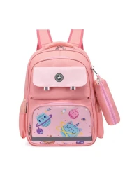 Eazy Kids Unicorn Planet School Bag w/t Pencil Case-Pink