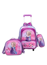 Baby Backpack 3Pcs For Baby Girls 1 lunch 1 Pencil Box And 1 Bag With Adjustable Strap For School 2 Wheels 12 Inch