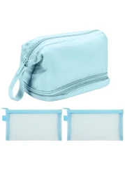 BELLE VOUS Pack of 3 Travel Makeup Bag with Mesh Storage Pouches - 1 Large Zipper Makeup Storage Bag &amp; 2 Mesh Storage Pouches for Accessories &amp; Brushes - Waterproof Toiletry Bag for Women