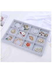 Stackable 12 grid Grey Velvet Jewelry Tray Showcase Removable Display Storage Box for Girls Women