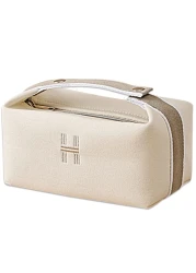 Lizbin Makeup Bag Travel Toiletry Bag, Small Cosmetic Bag Portable Travel Makeup Bag with Handle, Fashion Canvas Makeup Organizer Bag Water Resistant for Women and Men (Beige)