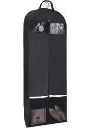 KIMBORA 54" Trifold Dress Garment Bags for Travel Gusseted Suit Cover with 2 Large Mesh Shoe Pockets (Black)