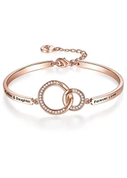 Aihitero Christmas Father Daughter Gift, Engraved &lsquo;Father Daughter Forever Love&rsquo; Interlocking Circles Bangle Bracelet, Women Girl Rose Gold Jewelry, Birthday Anniversary Xmas Presents from Dad Daddy