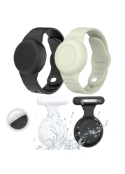 4 Pack Waterproof AirTag Holder Airtag Bracelet for Kids Compatible with Apple Air Tag Tracker with Hidden Pin Airtag Wristband Kids Accessories Silicone Protective Case Black White
