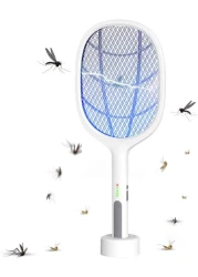 Doreen 650mAh USB Rechargeable Mosquito Bat Bug Zapper 3000Volt Indoor &amp; Outdoor Electric Fly Swatter Racket&amp;Lamp 2 in 1 for Home Bedroom Kitchen Office Backyard Patio（LH087A）