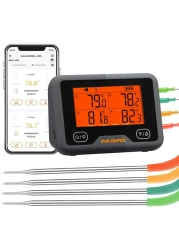 Bluetooth and WiFi Meat Thermometer IBBQ-4BW, Smart Wireless Grill Thermometer, 4 Color Probes Mobile Notification, High/Low Timer, Rechargeable Digital Bluetooth Thermometer for Smoker Oven Kitchen