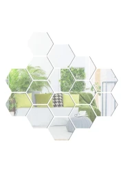 Yusylvia 1set of 12PCS Hexagon Decorative 3D Acrylic Mirror Wall Stickers Living Room Bedroom Home Decor Room Decoration (Large)