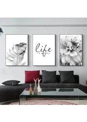 3 Pack Wall Art Prints Dandelion flowers black and white feathers Canvas Poster Wall Art Decor Print Picture Paintings for Living Room Decoration, Unframe (A,16x20 inch)