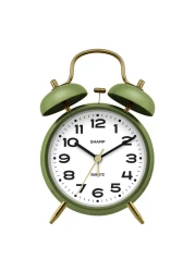 Sharp Twin Bell Alarm Clock, Loud Alarm Great for Heavy Sleepers - Stylish Matte Finish with Rustic Bronze Accents, Battery Operated (Matte Sage)