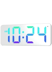XUANZIT LED Digital Wall Clock with RGB Display, Mirror/White Surface, Big Digits, Auto-Brightness, Electric Wall Clock for Living Room, Bedroom, Kitchen, Office