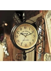 WHELPAW Double-Sided Clock, European Vintage Style with Metal Frame 360&Acirc;&deg; Rotatable, Silent Mechanism Ideal for Living Room, Restaurants, Cafes, Bars Battery Operated, Vintage Wall Clock