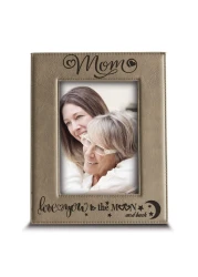 BELLA BUSTA- Mom, I Love You to the Moon and Back- Mother's day- Engraved Leather Picture Frame (4x6 Vertical)