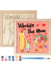 Nezyo Mother Gifts Thank You Mom Gifts Picture Frame Painting Craft Kit 10 x 10 Inches DIY Unfinished Wooden Photo Frames with Painting Tools Set for Mom Grandmother Wife Mother in Law