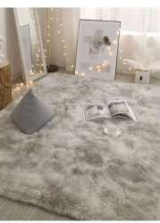 COMFY SOFT &amp; FLUFFY ANTI SKID LIVING/BEDROOM LIGHT GREY TIE AND DIE CARPET 160 X 210 CM