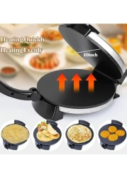 Electric Tortilla Maker &ndash; Stainless Steel 1800W Roti Maker Machine with Non-Stick Plates, Double-Sided Heating, Even Heat Distribution for Tortillas, Roti