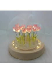 ALYMACK Tulip Night Light with Removable Glass Globe - Battery-Powered Flower Lamp for Desk or Table - Decorative Tulip Lamp for Nature Lovers, Easy-Clean Design - Elegant Home Decor (Pink Tulip)