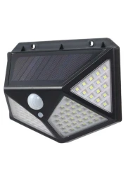 Four-Sided Intelligent Solar Powered Human Body Sensor Wall Lamp Black