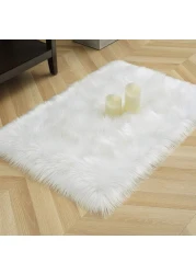 Aiwanto Stylish Ultra Soft Silky Fluffy Shag Faux Sheepskin Area Rug, Bedside Rugs for Bedroom Living Room Carpet Nursery Floor Mats, 2x3 ft, White