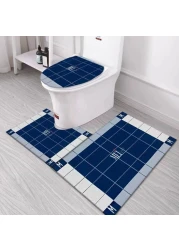 مجموعة من 3 قطع من سجاد الحمام من مي هوم سنتر غير قابلة للانزلاق مصنوعة من مواد ناعمة تناسب معظم المراحيض بتصميم جميل، أزرق