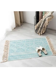 Mei Homecenter Ethnic Style Handwoven Tassel Carpet For Living Room Bedroom, Light Blue (Size 60&times;90CM)