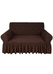 Jacquard Fabric Stretchable Two Seater Sofa Cover Chocolate Brown