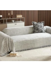 Roxooze Couch Cover 2 Cushion Sofa Cover for Dogs Washable Grey Simple Stripes Couch Cover Blanket Protector for Loveseat Sectional Sofa l Shape Chenille Couch Slipcover for Kids, 71"x118