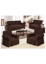 4-Piece Stretchable Sofa Cover Set Chocolate Brown Jacquard Fabric Seven Seater Couch Cover Set 3211 Combination