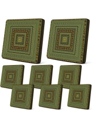 Newwiee 8 Pcs Patio Stretch Sofa Cushion Cover Knitting Vision Outdoor Cushion Covers Replacement Patio Furniture Cushions Couch Slipcovers Chair Seat Cover Washable Protector (Green Ginger Yellow)