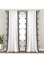 Lush Decor Aztec Diamond Border Tassel Window Curtain Panel Single Panel 52 W x 84 L OffWhite Black